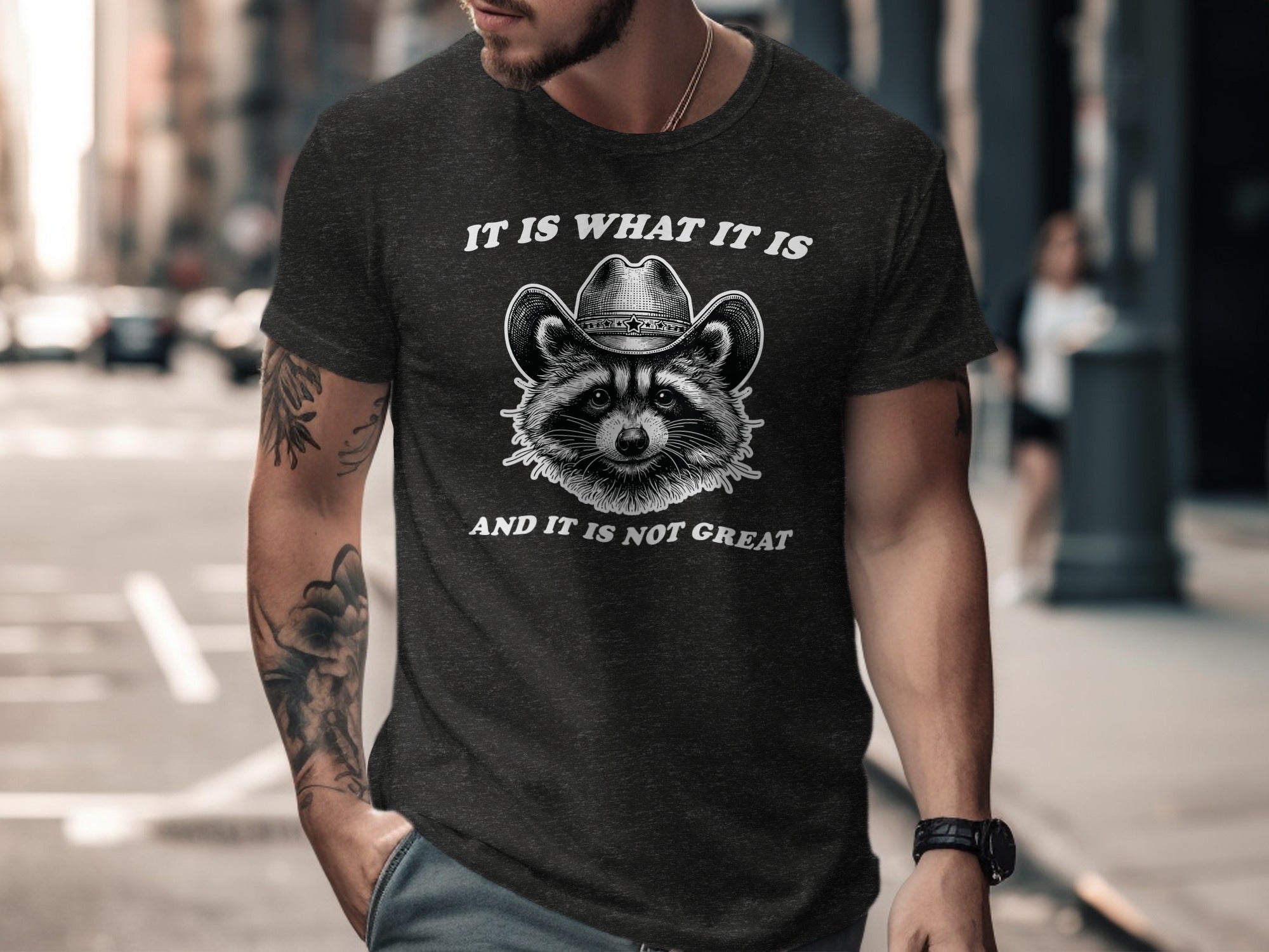 Bandit Cowboy Raccoon Graphic Animal Fashion Western T-Shirt
