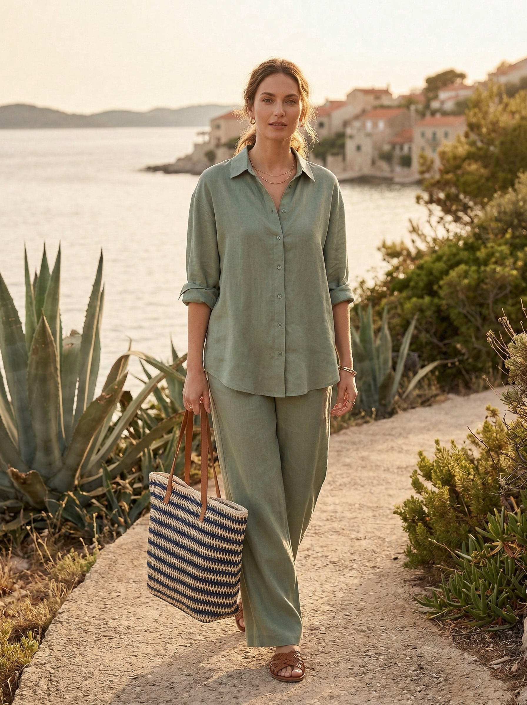 Artisanal Handwoven Stripes Large Tote for Summer Vacation