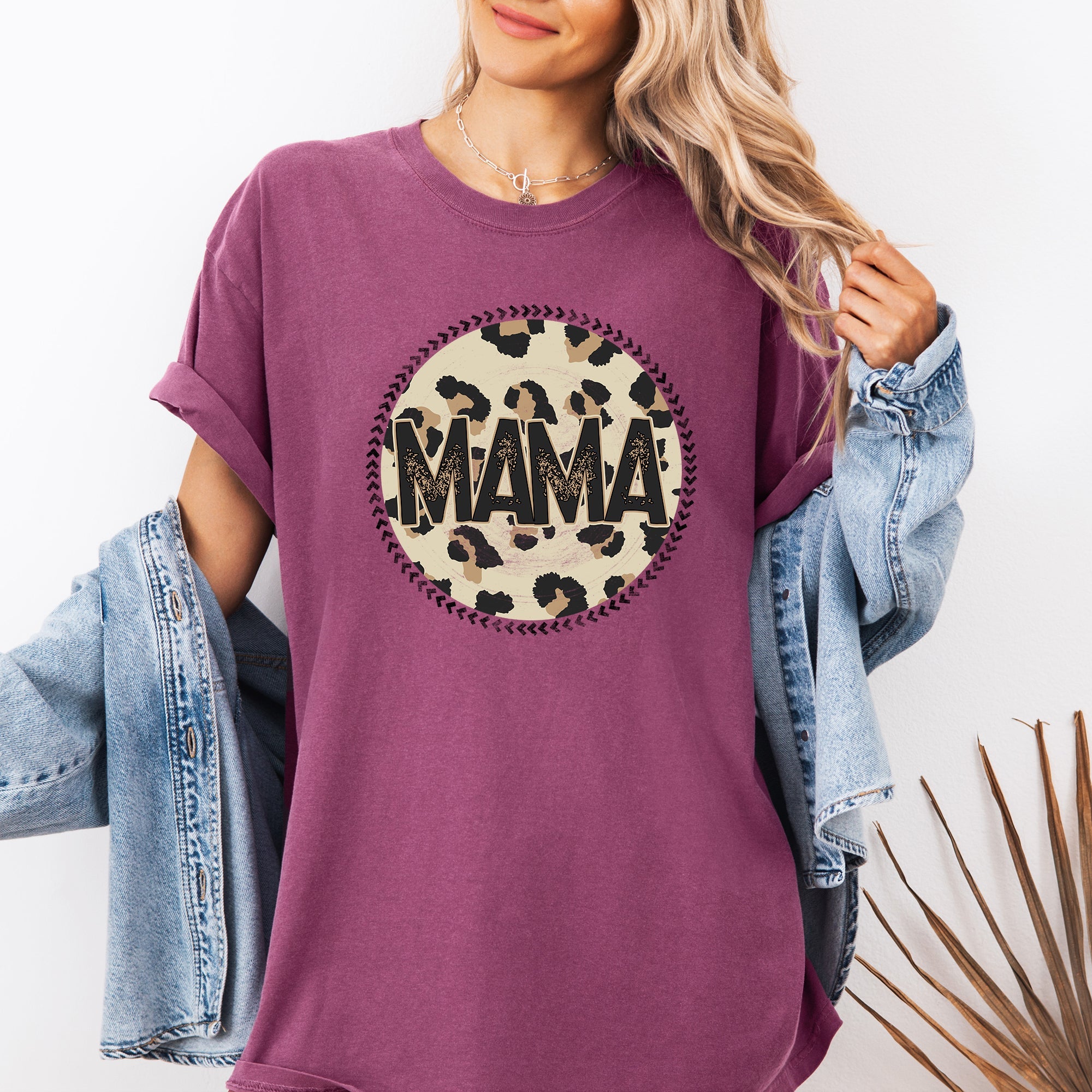 Mama Leopard Print Circle Western Cowboy Vintage Charm Graphic Comfort Colors Tee