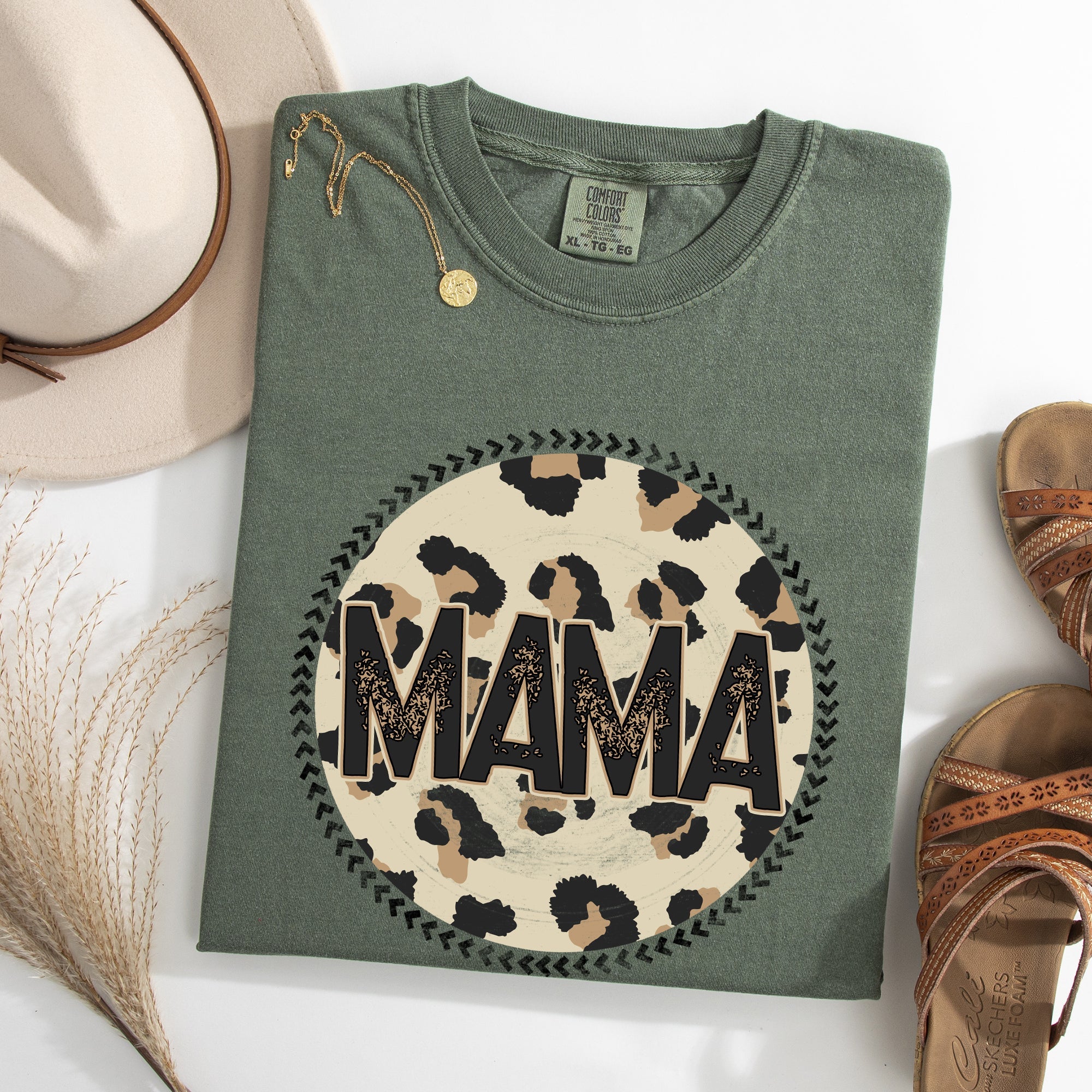 Mama Leopard Print Circle Western Cowboy Vintage Charm Graphic Comfort Colors Tee