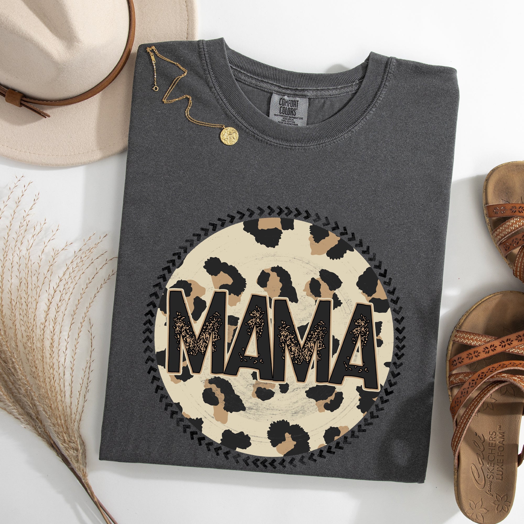 Mama Leopard Print Circle Western Cowboy Vintage Charm Graphic Comfort Colors Tee