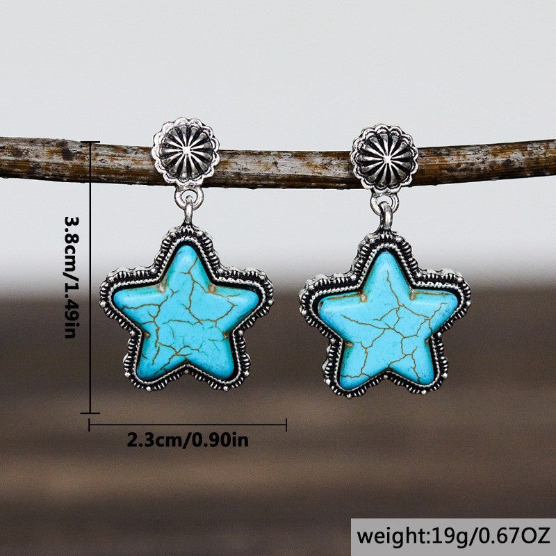 Unique Western Style Pentagram Creative Turquoise Earrings