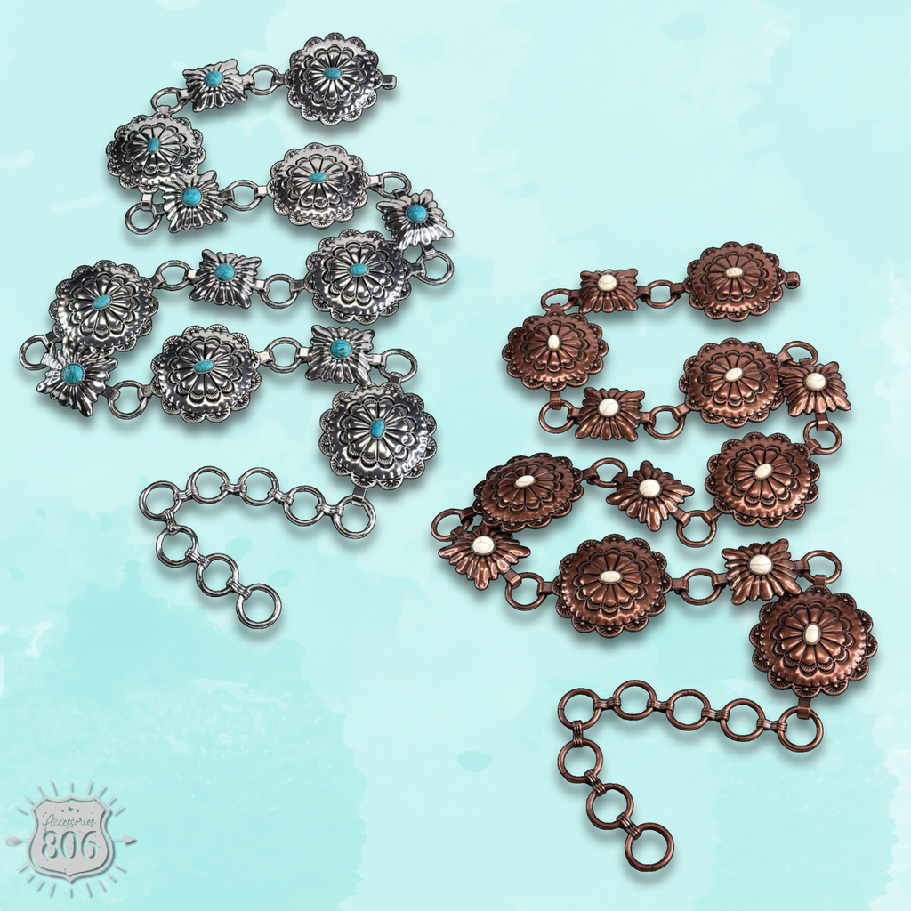 Western round and square concho link belt