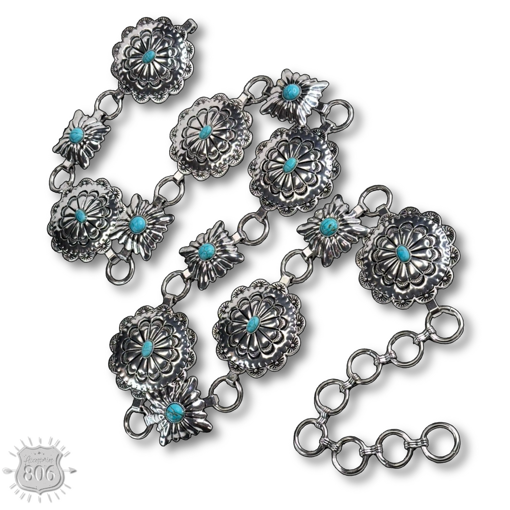 Western round and square concho link belt