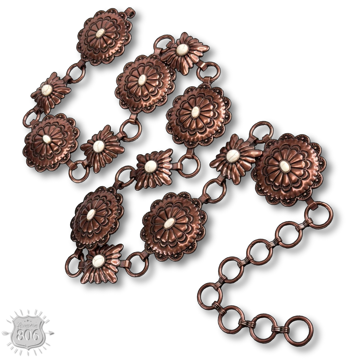 Western round and square concho link belt