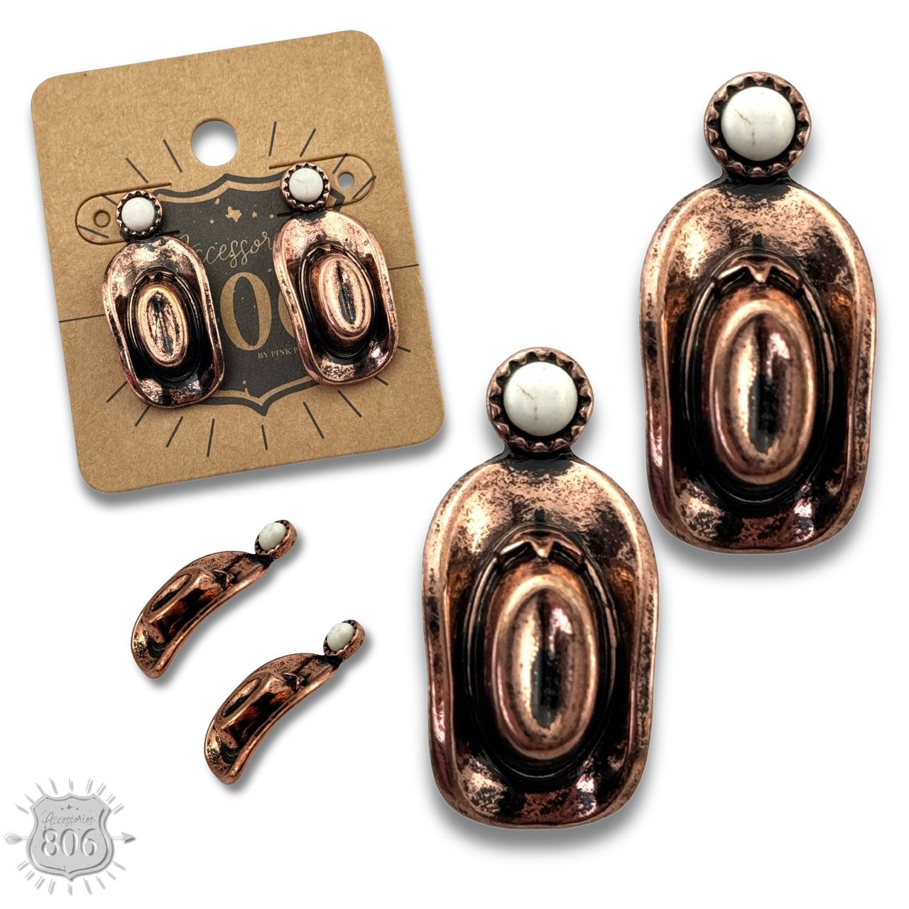 Western cowboy hat on stone post earring