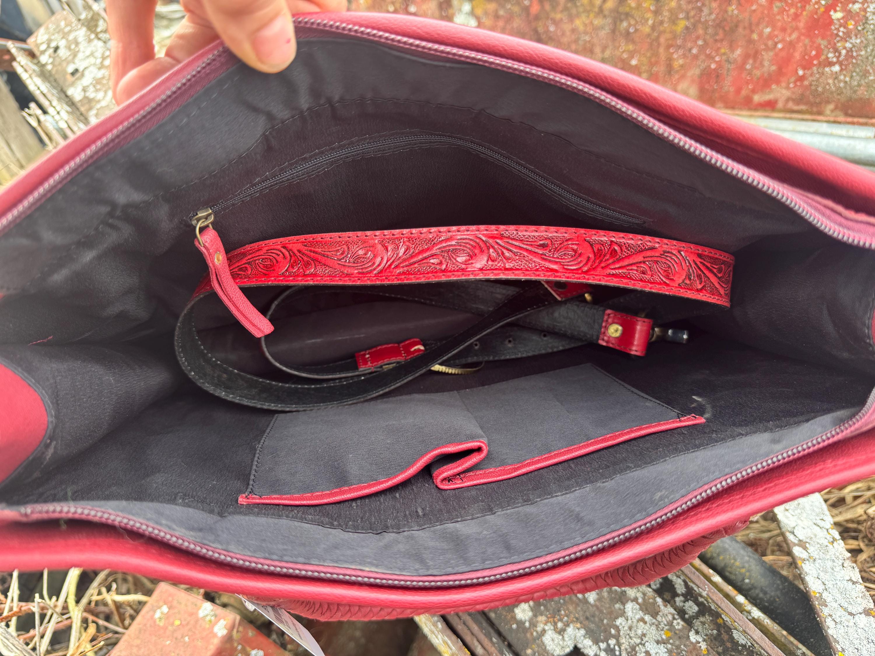 Deep Cherry Red Speedy Western Genuine Leather Barrel Bag Purse or Briefcase
