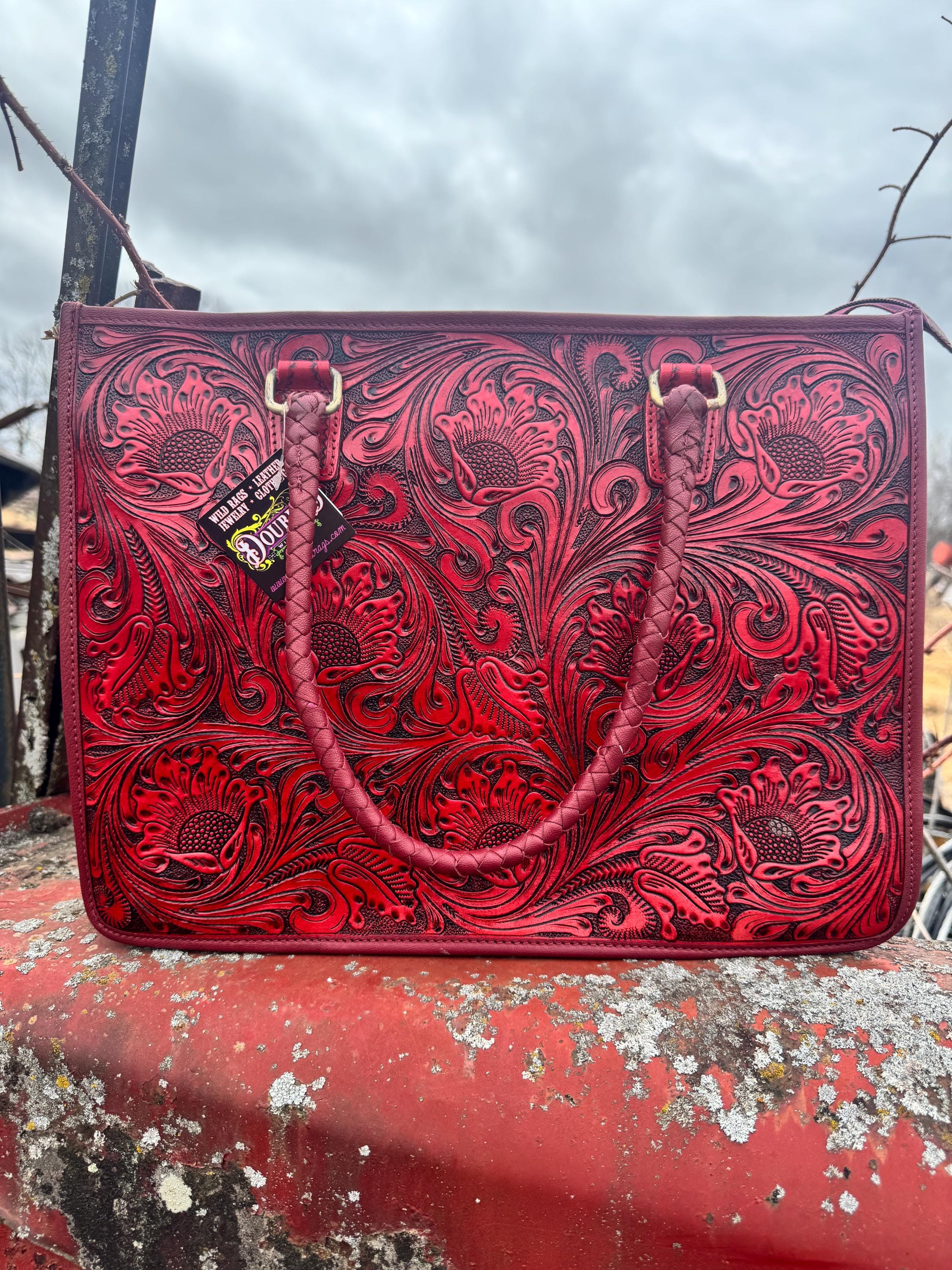 Deep Cherry Red Speedy Western Genuine Leather Barrel Bag Purse or Briefcase