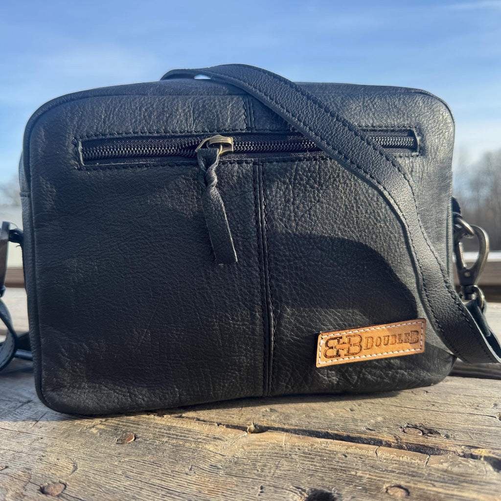 Black and Turquoise Saddle Ridge Tooled Leather Western Crossbody Bag by Double B Wild Rags