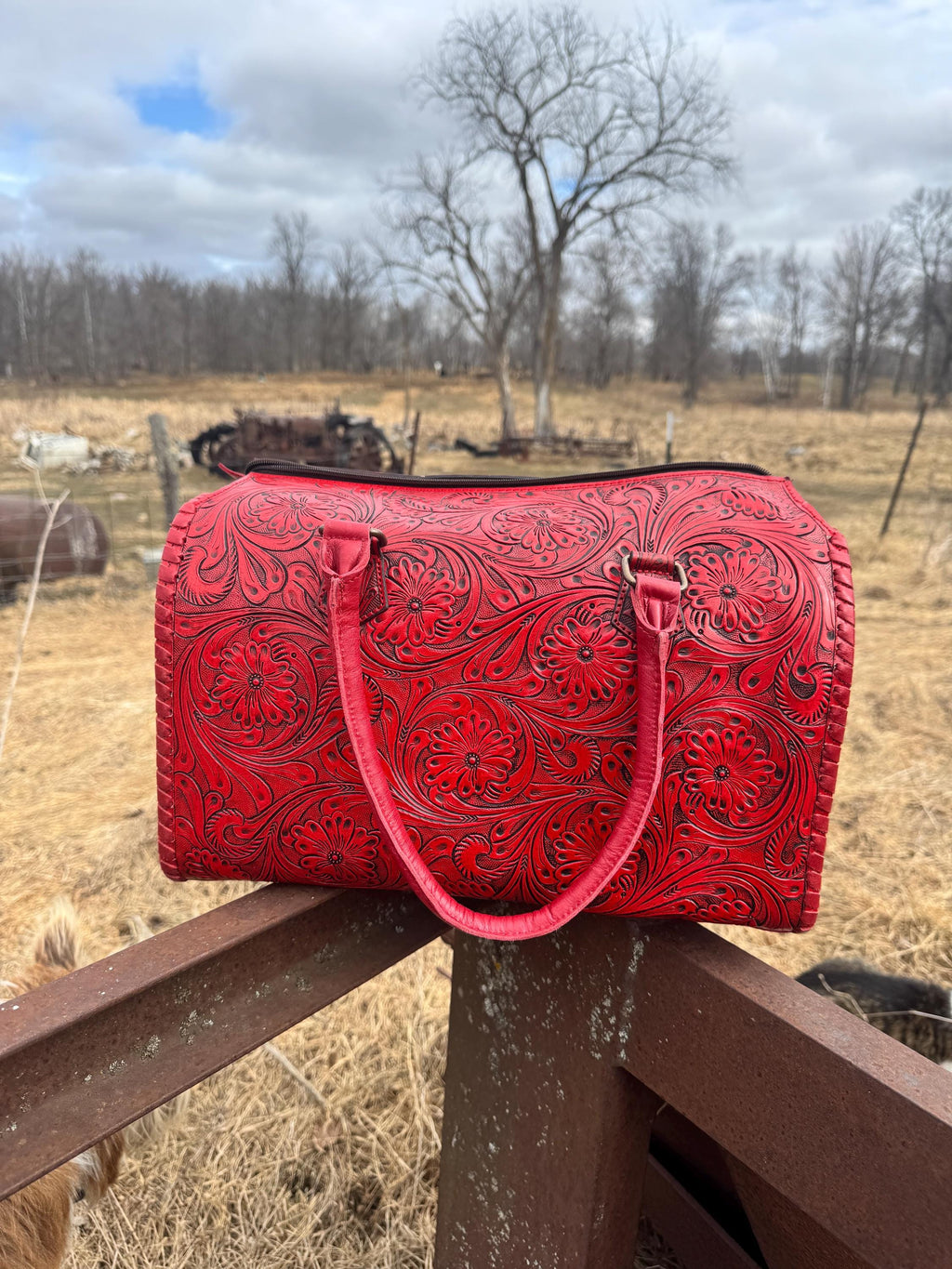 Deep Cherry Red Speedy Western Genuine Leather Barrel Bag Purse or Briefcase