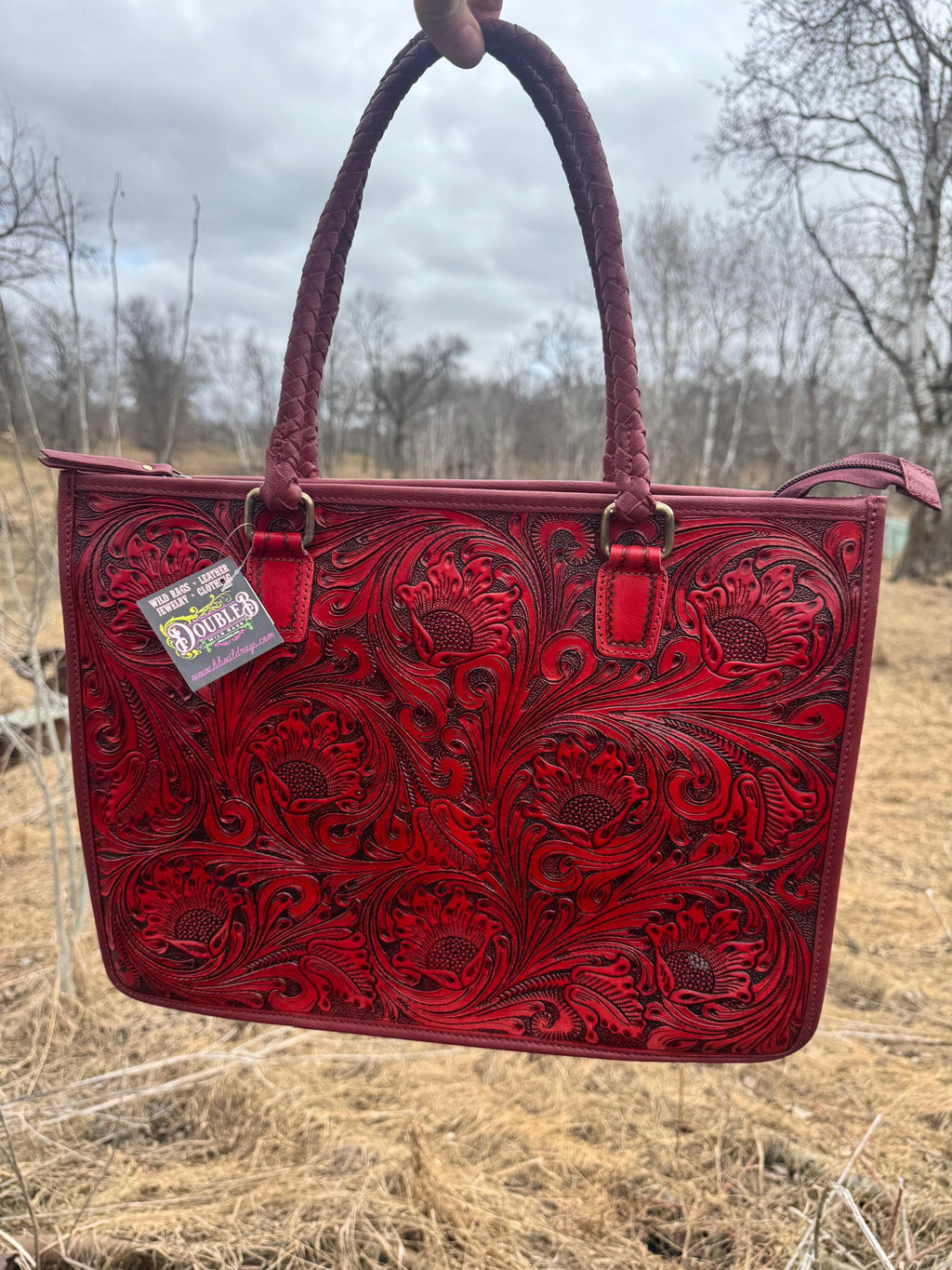Deep Cherry Red Speedy Western Genuine Leather Barrel Bag Purse or Briefcase