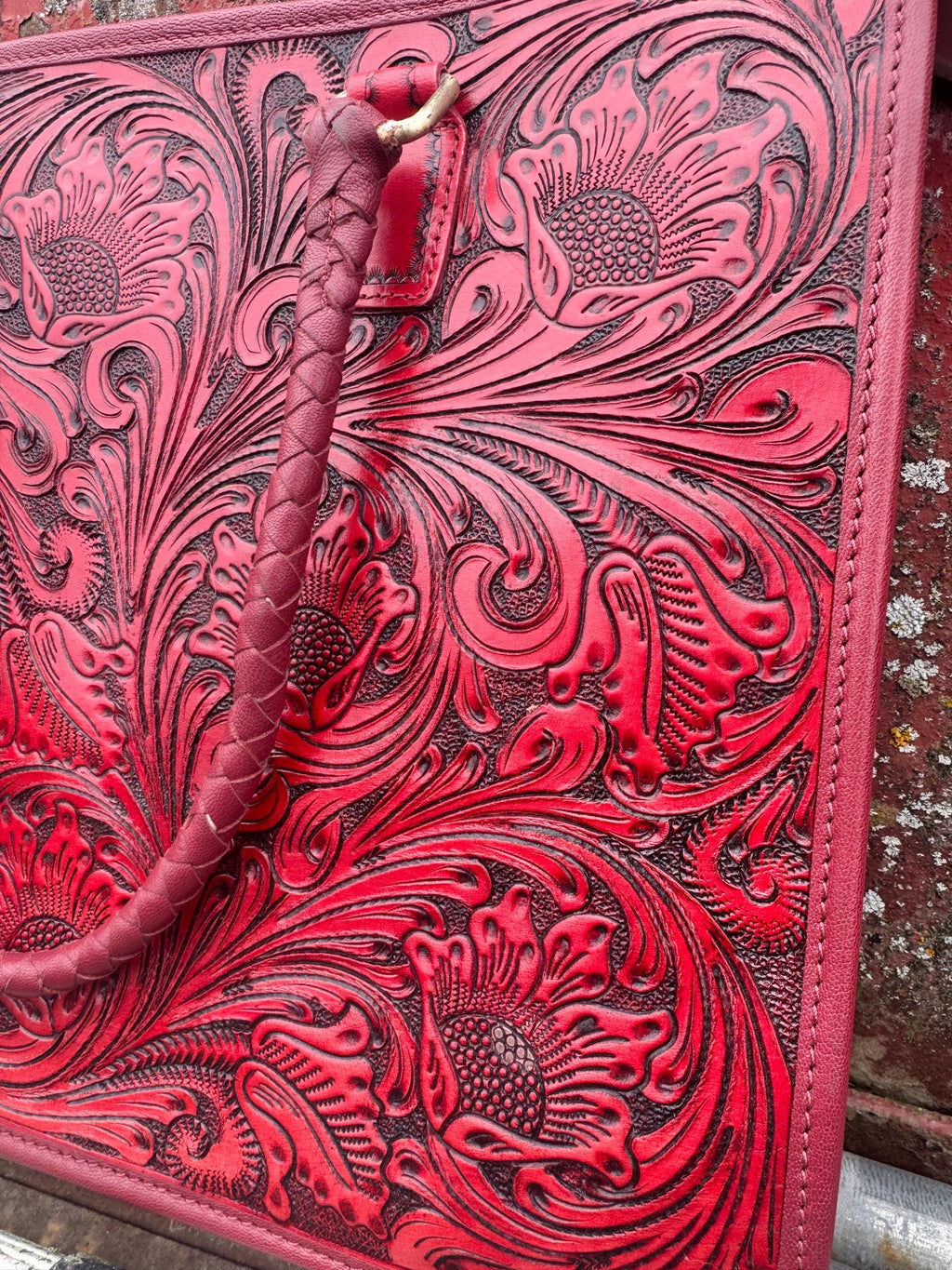 Deep Cherry Red Speedy Western Genuine Leather Barrel Bag Purse or Briefcase