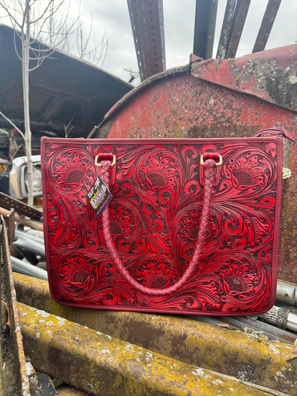 Deep Cherry Red Speedy Western Genuine Leather Barrel Bag Purse or Briefcase