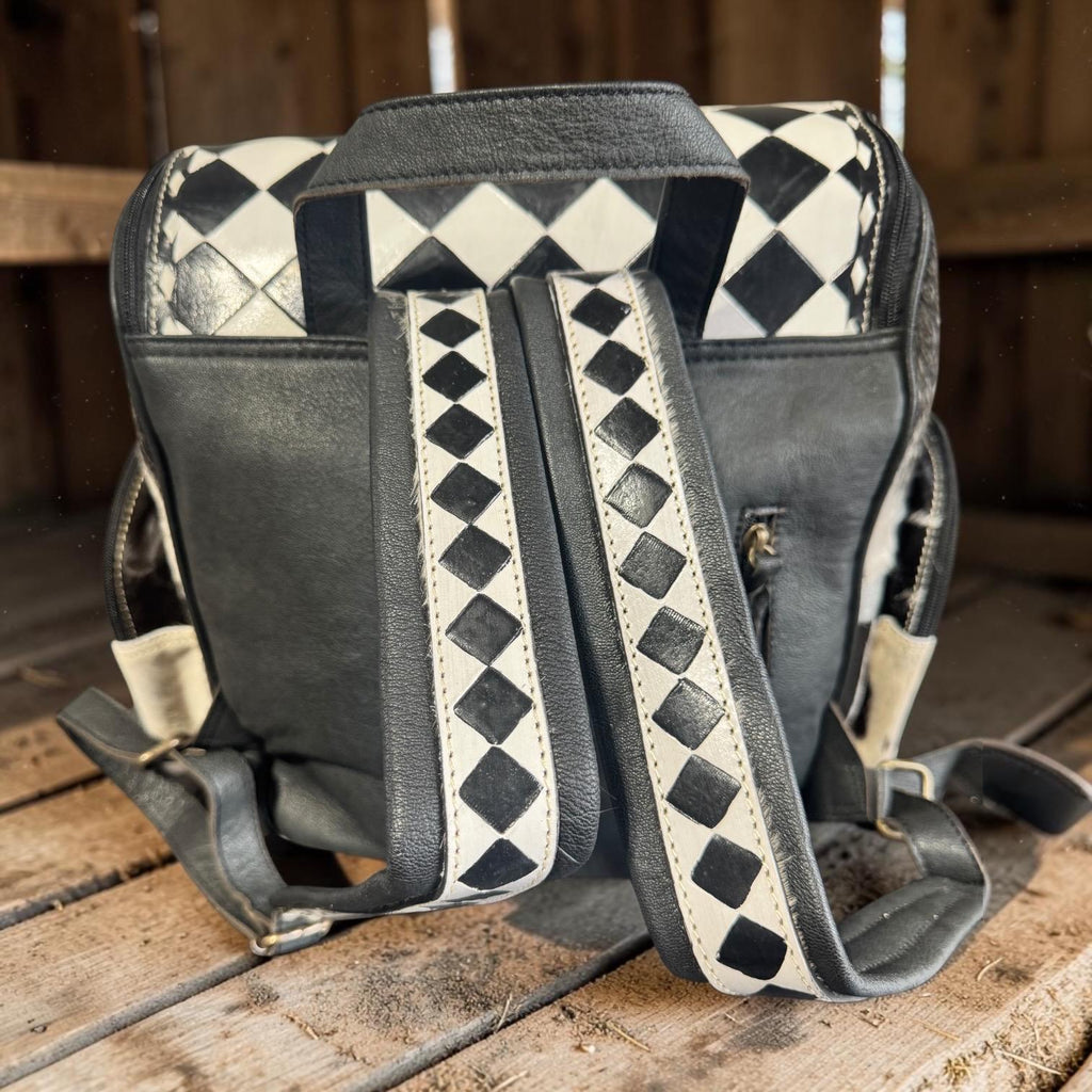 Checkered Genuine Cowhide Leather Backpack by Double B