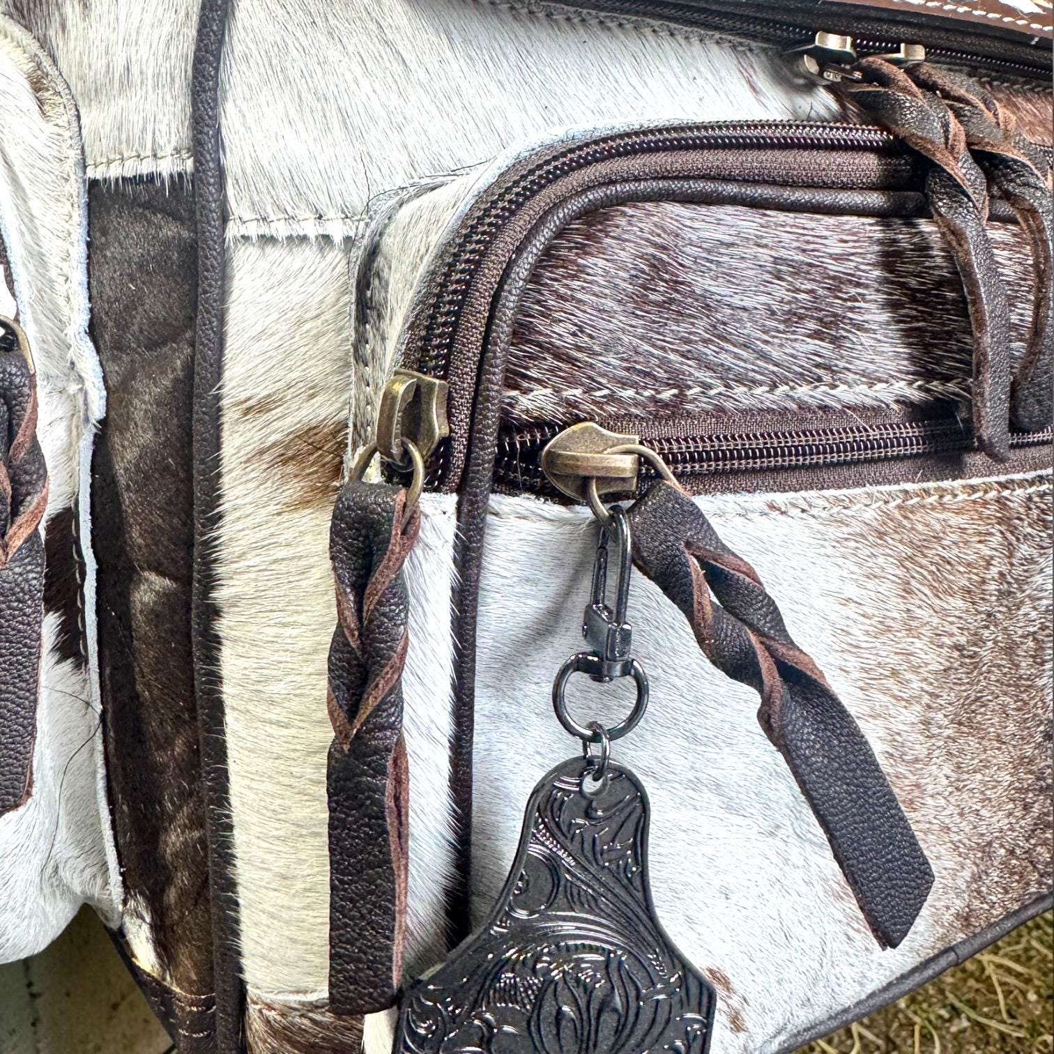 Checkered Genuine Cowhide Leather Backpack by Double B
