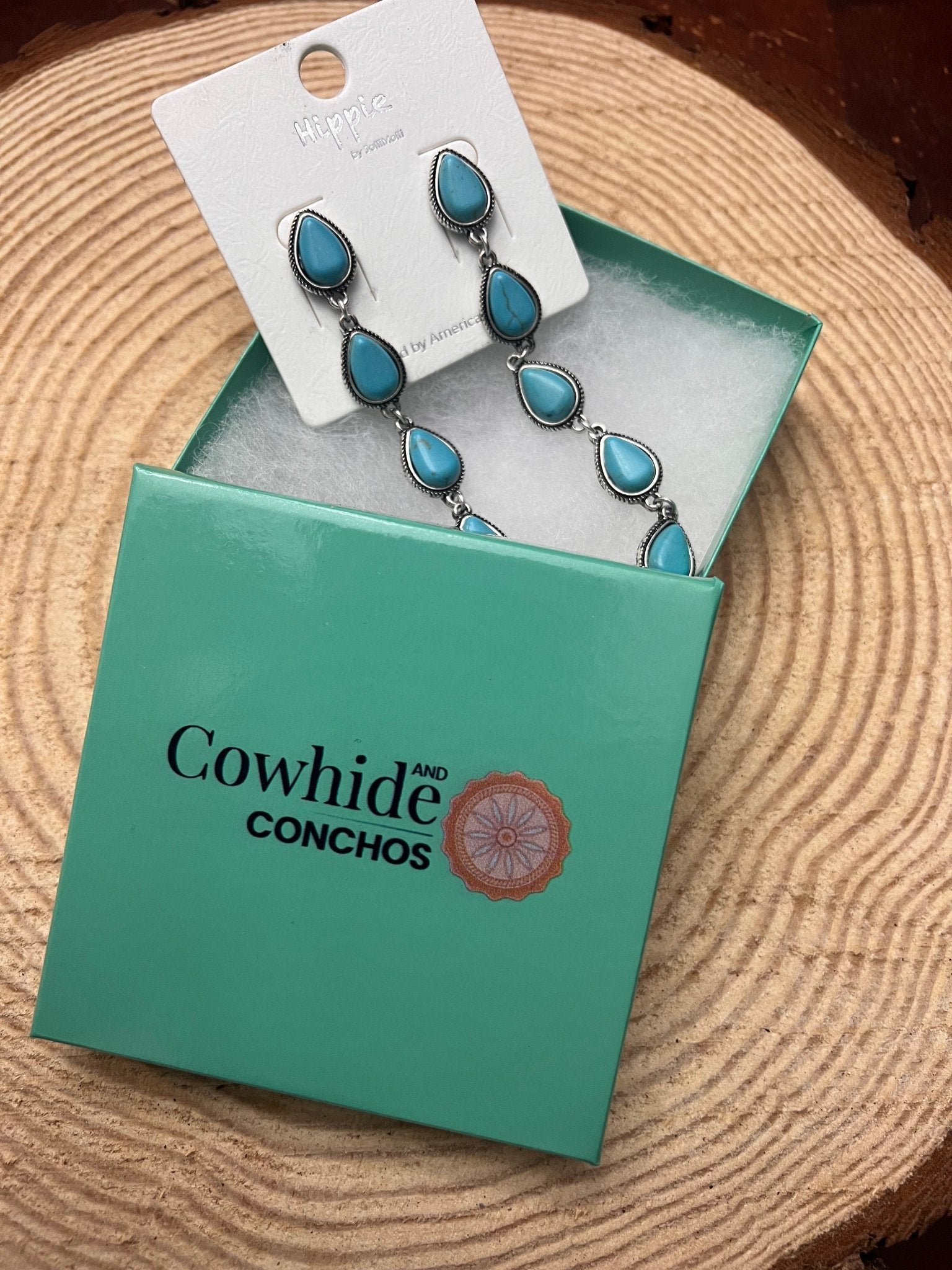 Western 5-Teardrop Faux Turquoise Dangle Earrings — Bold 3½" Statement Drop