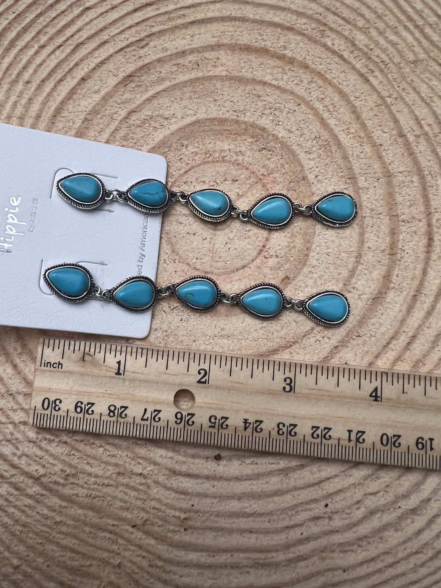 Western 5-Teardrop Faux Turquoise Dangle Earrings — Bold 3½" Statement Drop